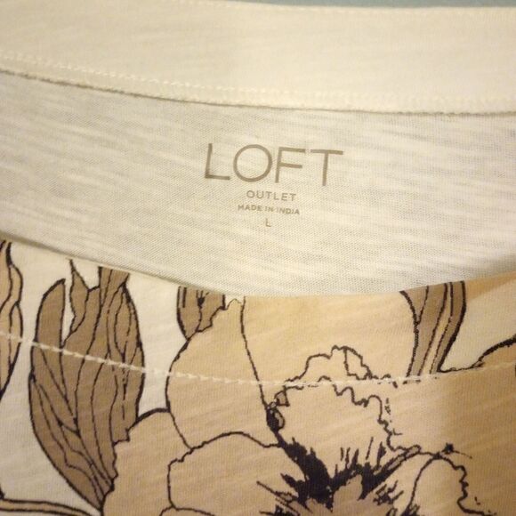 LOFT floral  print three quarter length sleeve white top large - Picture 5 of 9